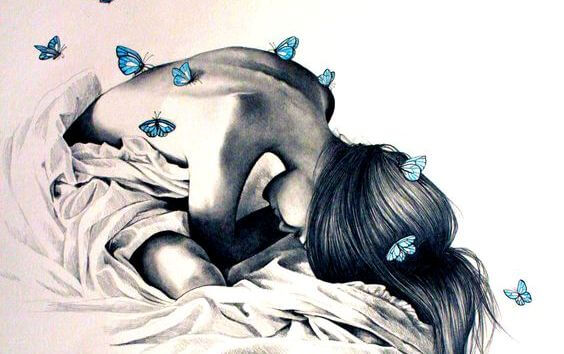 girl in bed with butterflies