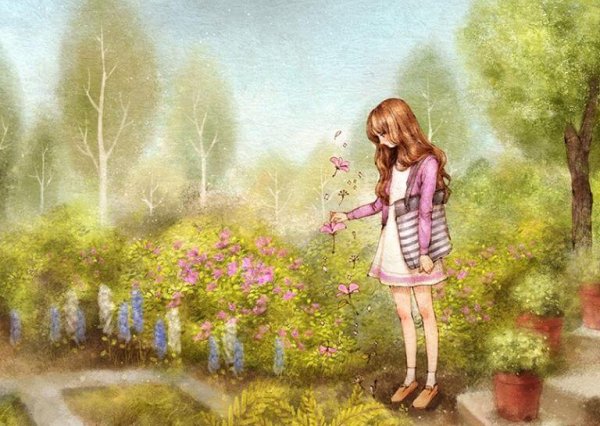 girl picking flowers