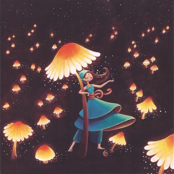 girl with floating mushrooms