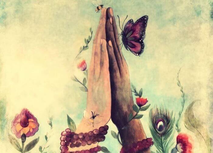hands joined with butterflies