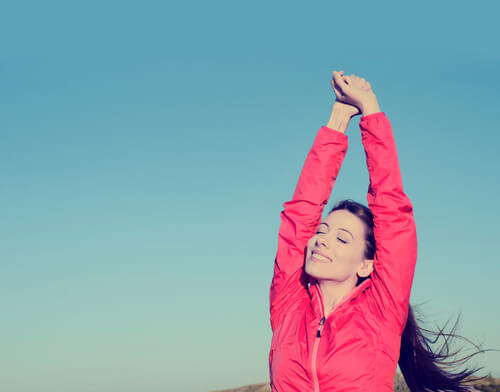 happy woman stretching