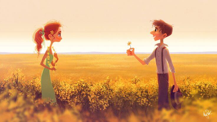 Man Offering Woman Flower