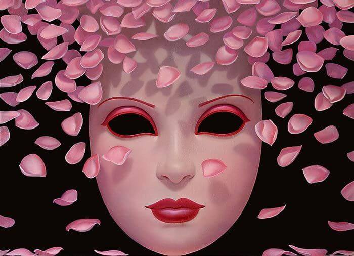 Mask and Cherry Blossom Petals