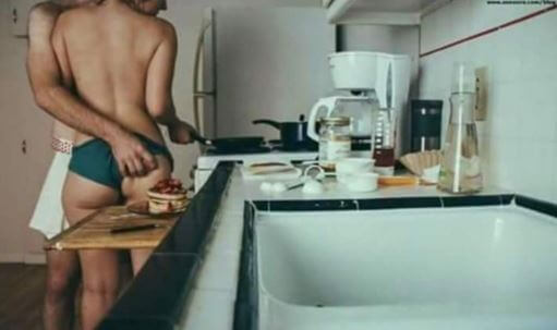 Half-Naked Couple in Kitchen