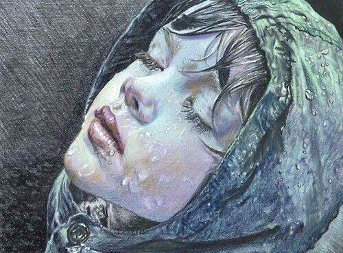 Child's Face in Rain