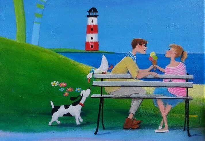 Couple with Ice Cream, Dog and Duck