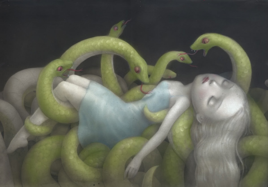 Girl Surrounded by Snakes