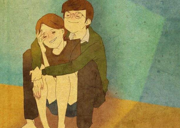 sitting couple hugging