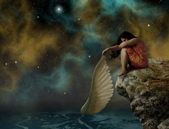 sorry woman on a cliff