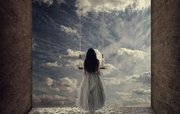 woman looking at the gates of heaven thinking about the weight of bring independent