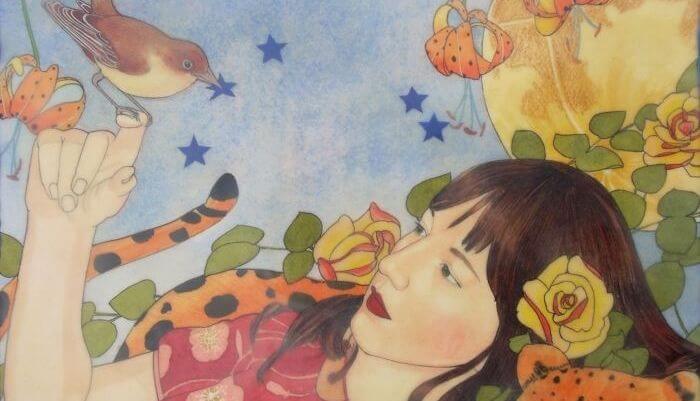 woman with bird enjoying her quality of life