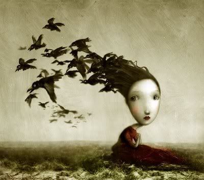 sad woman alone crows