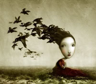 sad woman alone crows