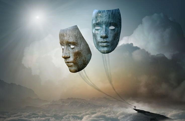 giant masks floating like balloons