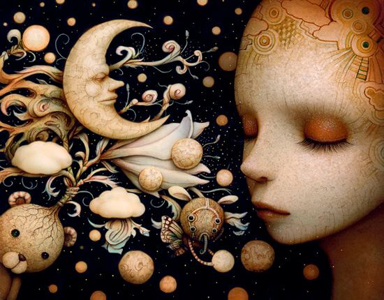 girl and planets