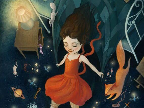 girl in space with animals