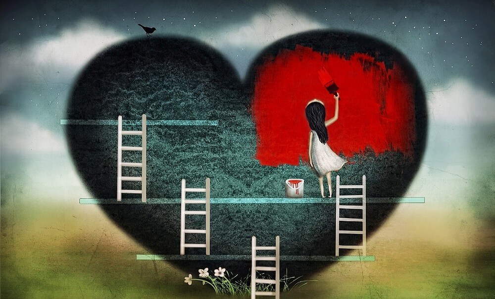 girl painting heart