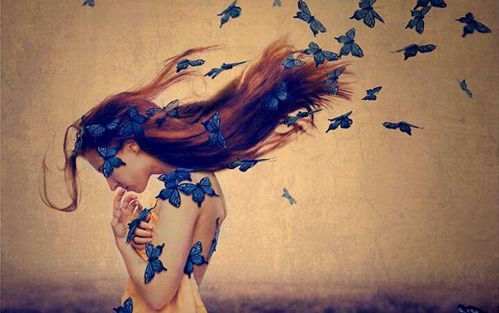 lady and butterflies