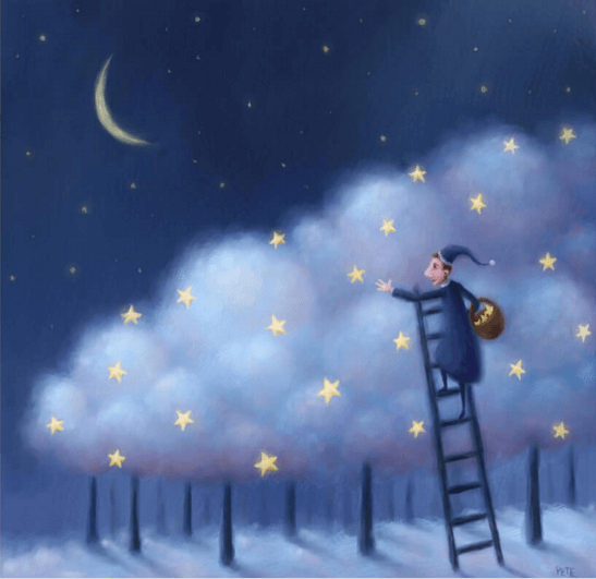 man reaching stars