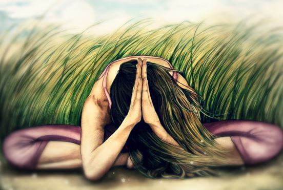 meditating woman beding over