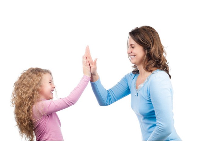 mother and daughter high five