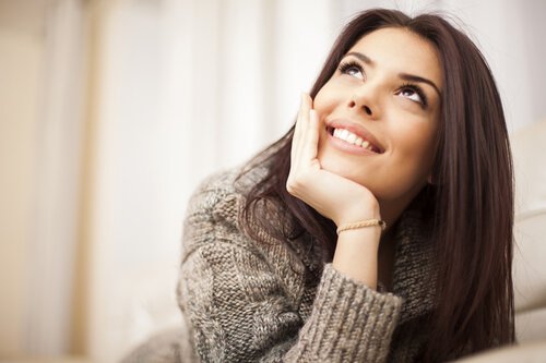 smiling girl looking up