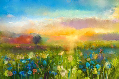 watercolor field of flowers