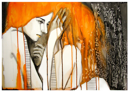 watercolor woman melting