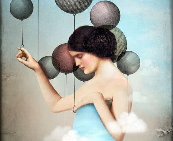 woman and balloons