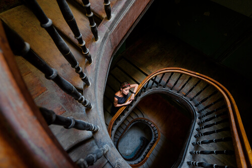 woman in a spiral staircase