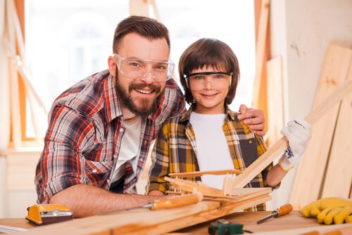 Father and Son Doing Crafts