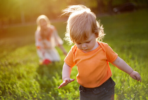 boy taking his first steps in the field