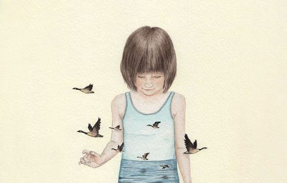 girl surrounded by birds