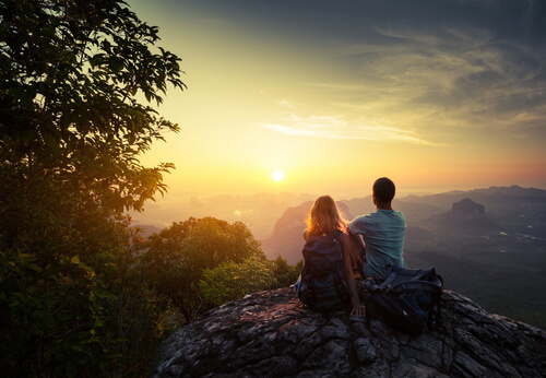 two people on a mountain