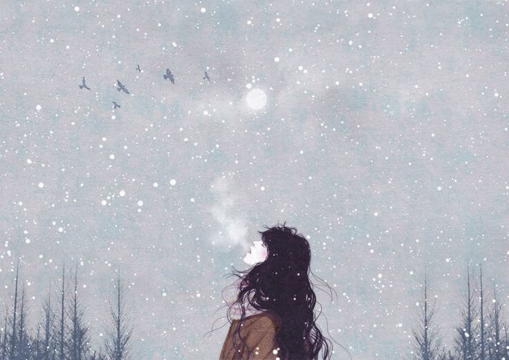 woman breathing in the snow