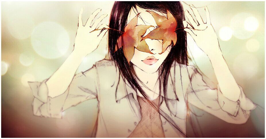 Woman With Leaves Covering Eyes