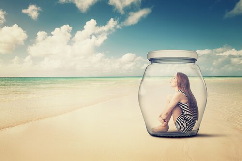 Woman in Jar on Beach