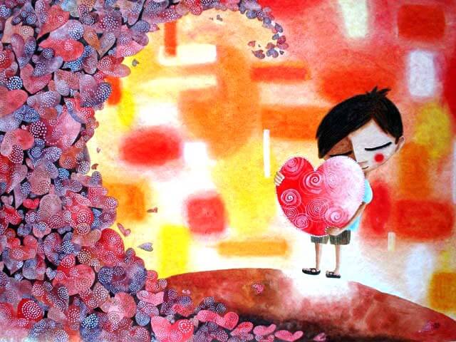 boy holding heart