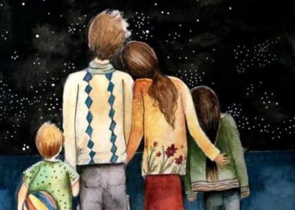 family looking at the stars