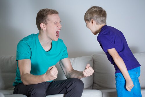 father and son screaming