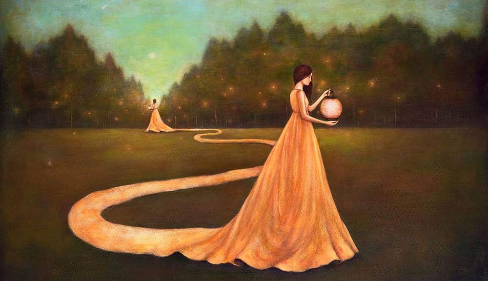 lady with long yellow dress