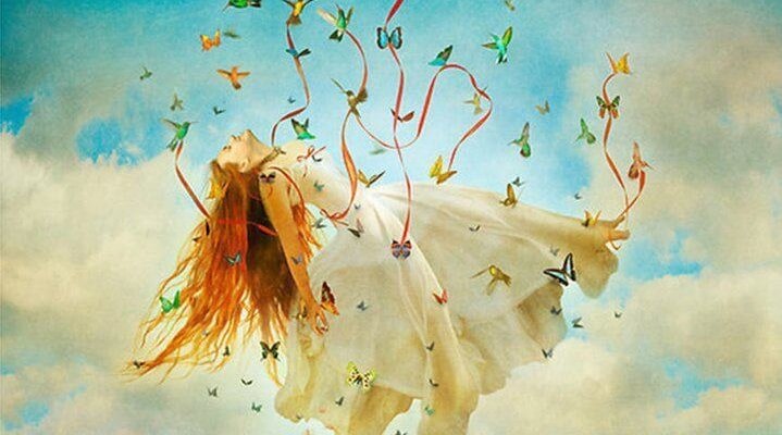 lady held up by butterflies