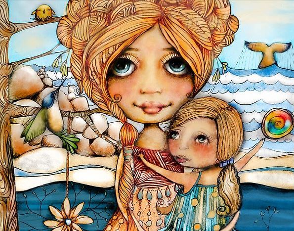 Mother and Daughter by Beach