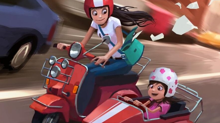 Mother with Daughter in Sidecar