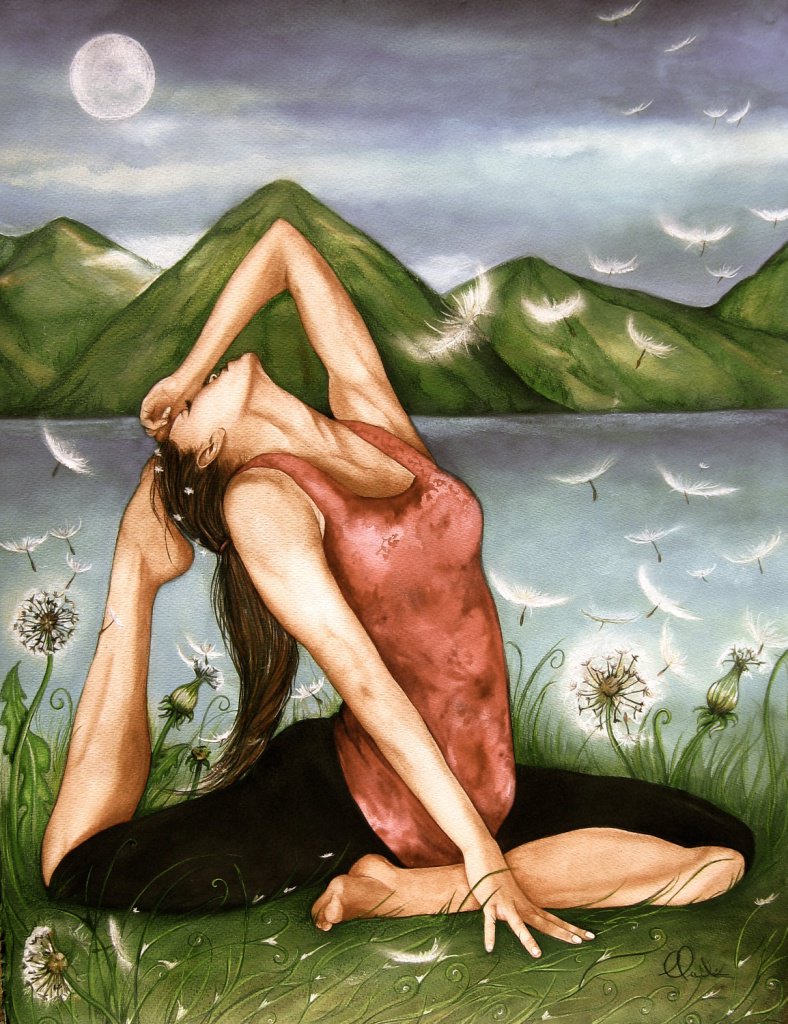 Feathers Around Yoga Woman