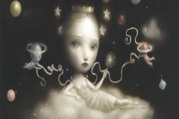 Person on Cloud Among Stars