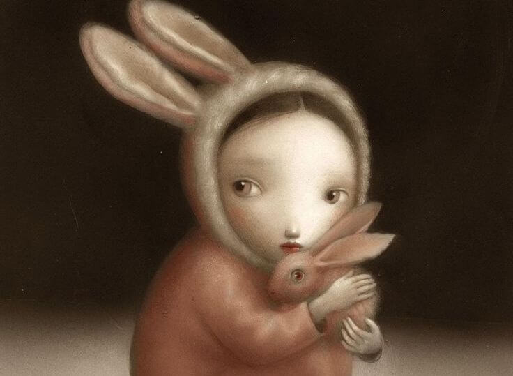 sad girl with bunny hat