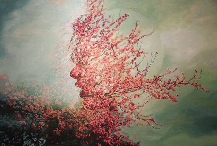 womans silhouette in flowers