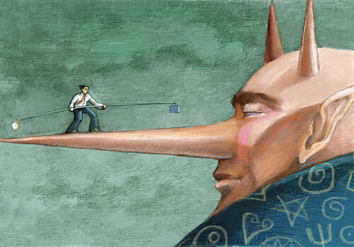 Man Balancing On Other's Long Nose