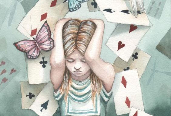 alice surrounded by playing cards